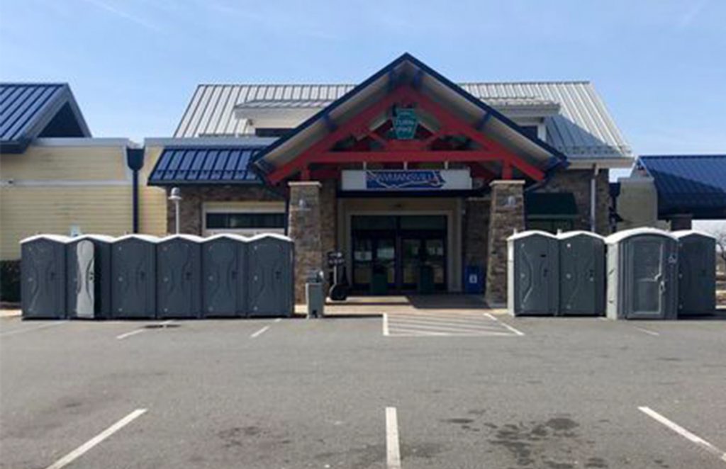 Portable Restrooms at closed highway rest-station for truck drivers